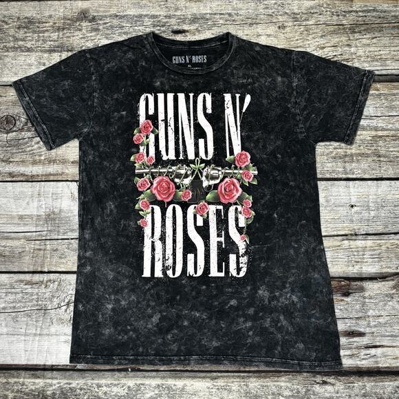 Guns N' Roses Tops - Guns N Roses T Shirt Womens XL Black Acid Wash Pink Short Sleeve Music Rock